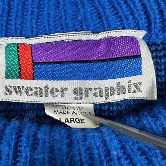 VINTAGE Sweater Graphix Sweater Mens L Grandpa Geometric Acrylic USA Made 80s - Picture 5 of 11